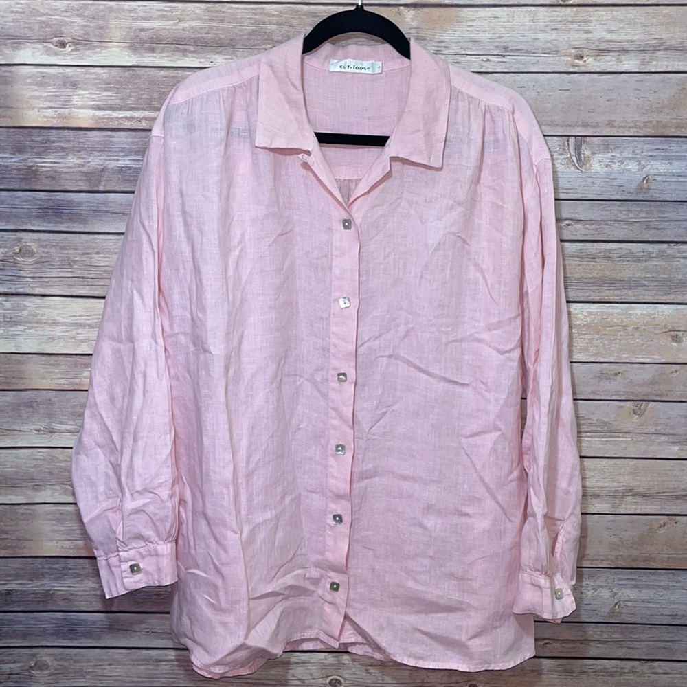 cut loose Light Pink Linen-Blend Button Front Blouse